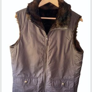 Old Navy Faux-Fur Reversible Vest Xl Brown Women's